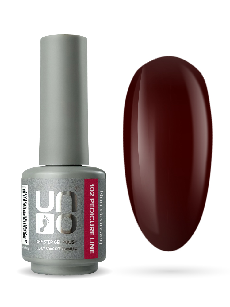 UNO, PEDICURE LINE, 102 Однофазный гель-лак, бордовый, 8 г